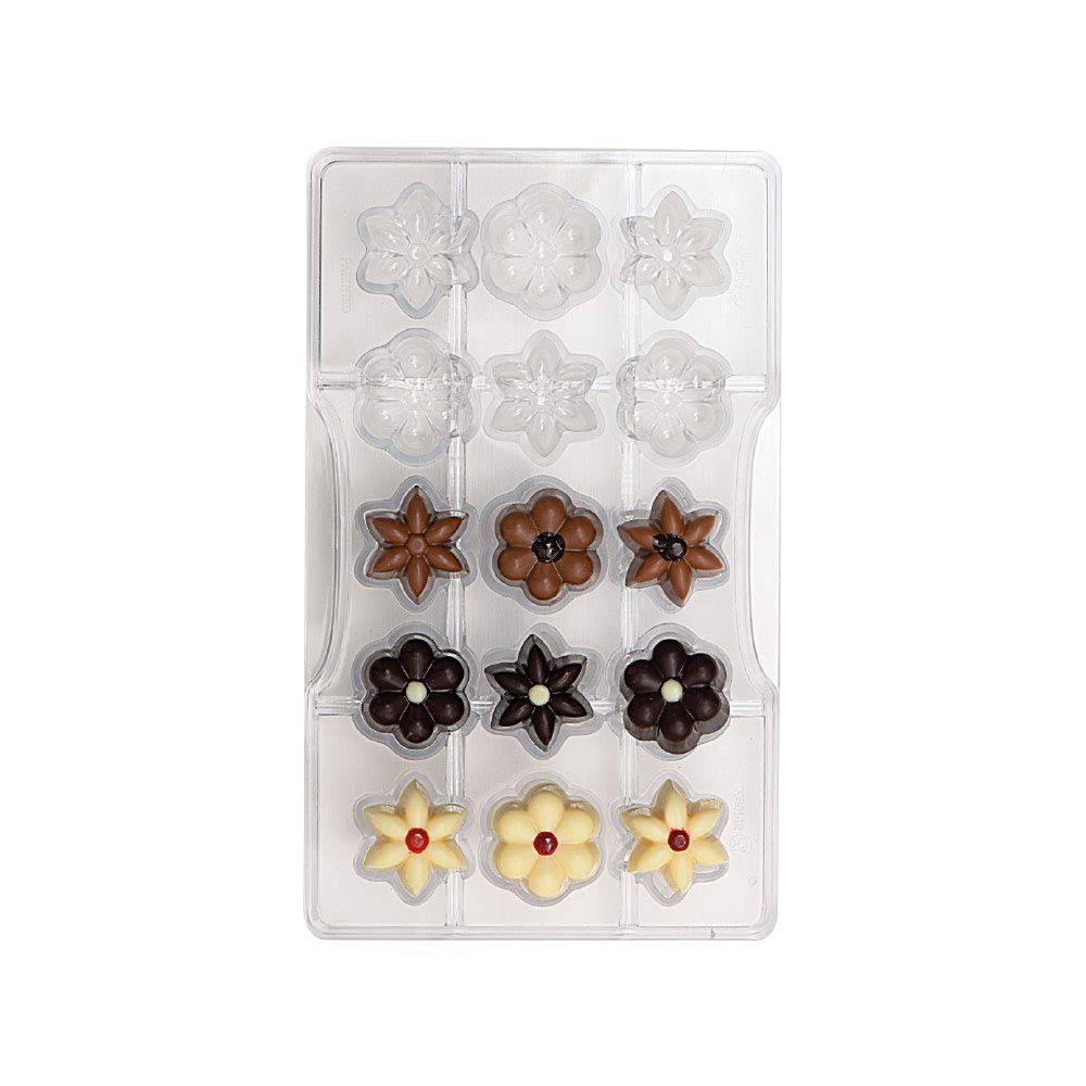 Decora 0050142 SCHOKOLADENFORM Blumen 15 CAV. 200 X 120 X 22 MM, Polycarbonate, durchsichtig