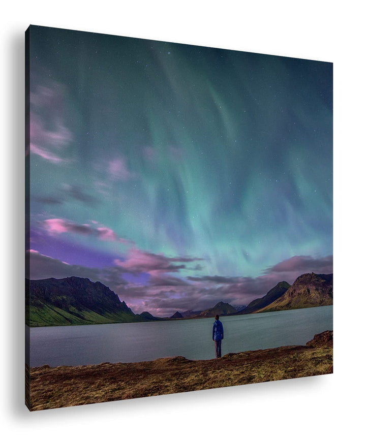 deyoli mystische Nordlichter am Abendhimmel Format: 60x60 als Leinwandbild, Motiv fertig gerahmt auf