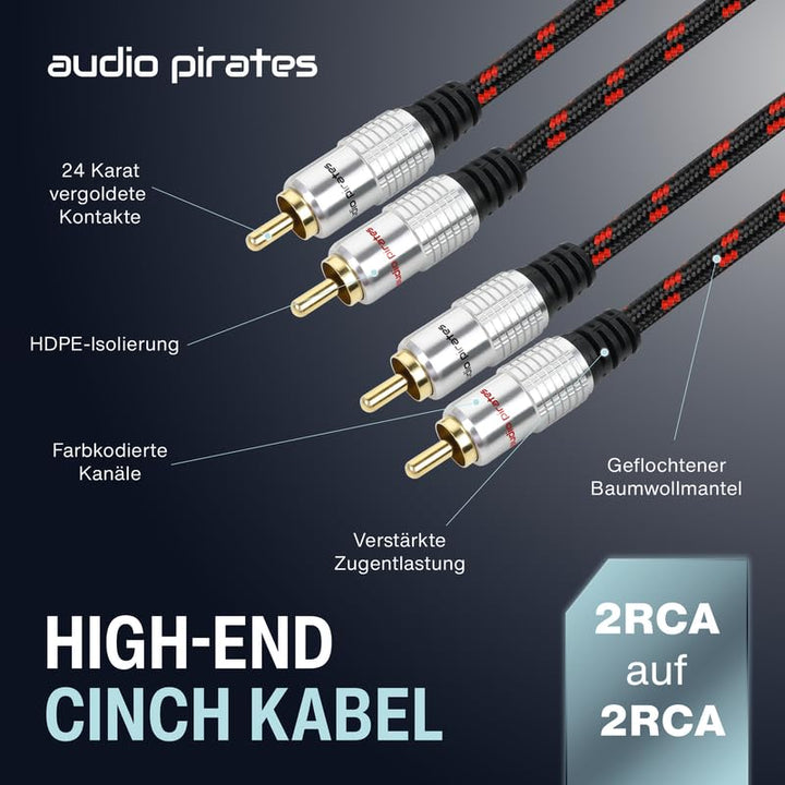 audio pirates Cinch Kabel 2x RCA Stecker auf 2x RCA Stecker, Audio-Kabel | Audiokabel mit Ummantelun