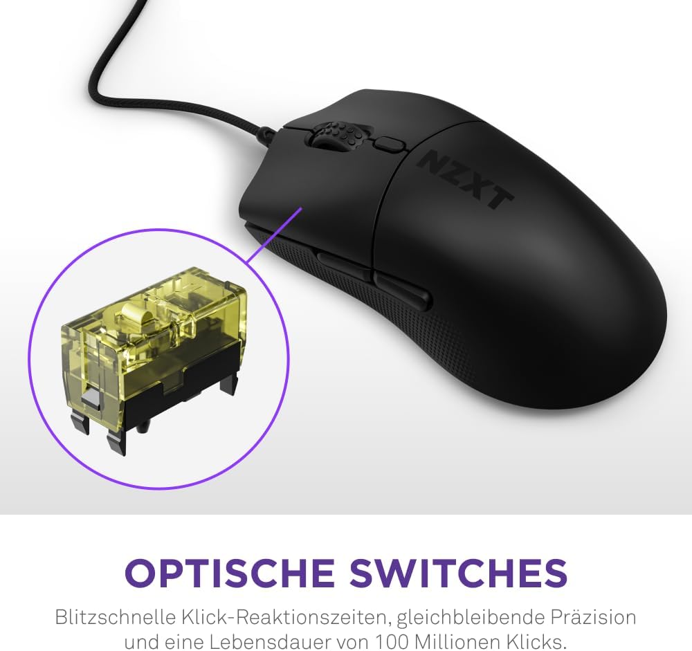 NZXT Lift 2 Symm | Leichte symmetrische kabelgebundene Gaming-Maus | Leichte 58-g-Konstruktion | 8K-