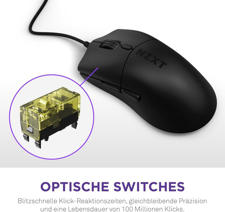 NZXT Lift 2 Symm | Leichte symmetrische kabelgebundene Gaming-Maus | Leichte 58-g-Konstruktion | 8K-