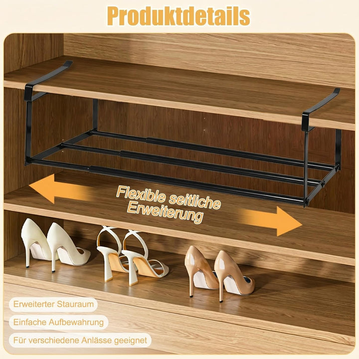 2 Stück Hängendes Schuhregal Organizer im Schrank - 40-70cm Verstellbares Unterregal Hängekorb Auszi