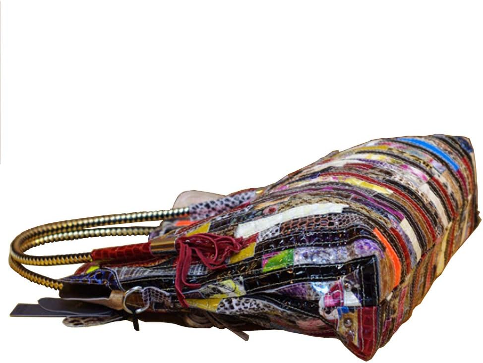 Damen Multicolor Einkaufstasche Echtes Leder Handtasche Bunte Patchwork Grosse Umhängetasche Shopper