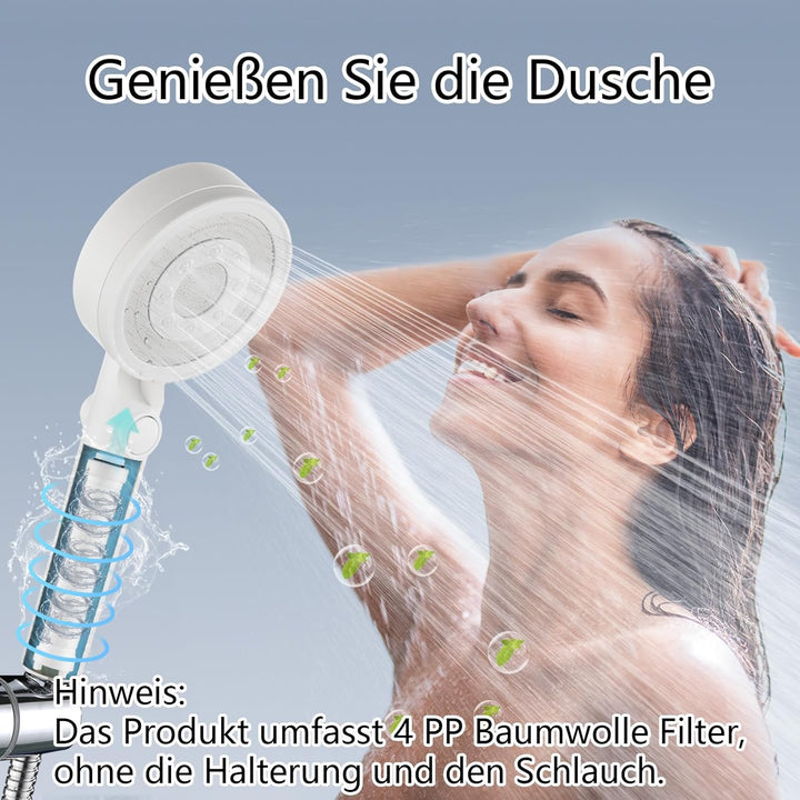 Duschkopf mit 4 PP Filter, Handbrause Wassersparend, Duschkopf Duschbrause mit 5 Strahlarten Hochdru