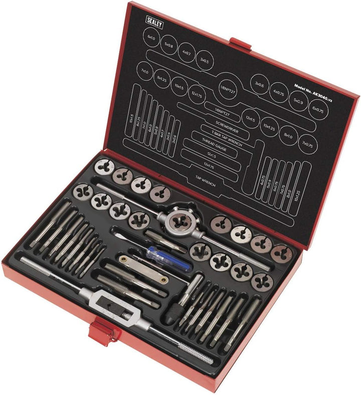 Sealey Tap & Die Set 40pc Split Dies Metric, 221mm x 294mm x 40mm 1 221mm x 294mm x 40mm, 1 221mm x