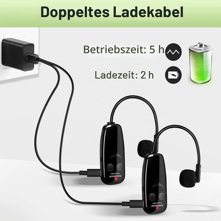 Wireless Mikrofon Headset,UHF Duale Kabellose Mikrofone mit LED Digitalanzeige, Wiederaufladbares Dr