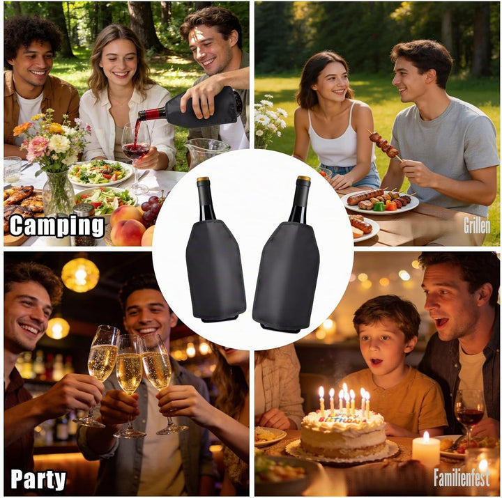 2 Stück Weinkühler Manschette, Kühlmanschette Weinflaschen, Flaschenkühler Wein für Unterwegs, Weinf