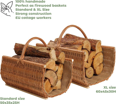 BOGATECO Weidenkorb mit Griff | Kaminkorb 50X35X25 | Handgewebt | Holzkorb mit Verstärkung 50 x 25 x