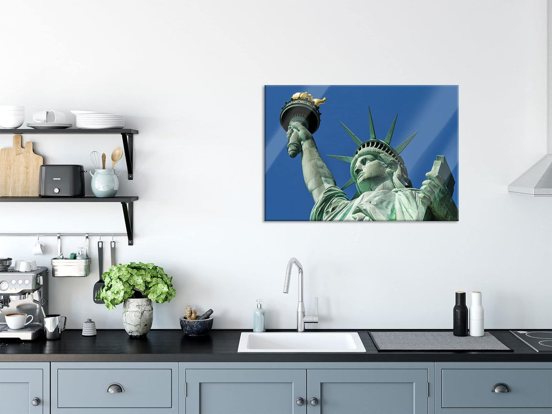 Pixxprint Glasbild | Wandbild aus Echtglas | Freiheitsstatue in New York | 80x60 cm | inkl. Aufhängu