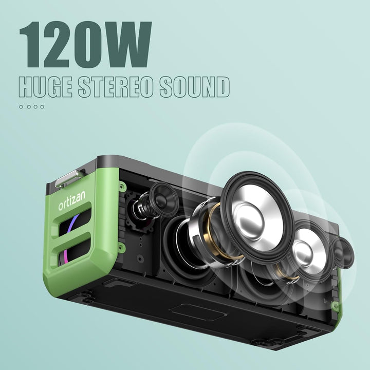 Ortizan Bluetooth Lautsprecher M10 Partybox Bluetooth Boombox, 100W Muiskbox mit IPX7 Wasserfest, LE