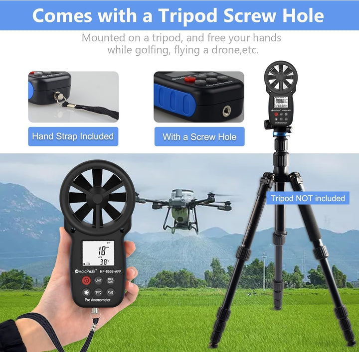 Anemometer Bluetooth Wireless Handheld 866B-APP, Anemometer Bluetooth Windmessgerät misst Windgeschw