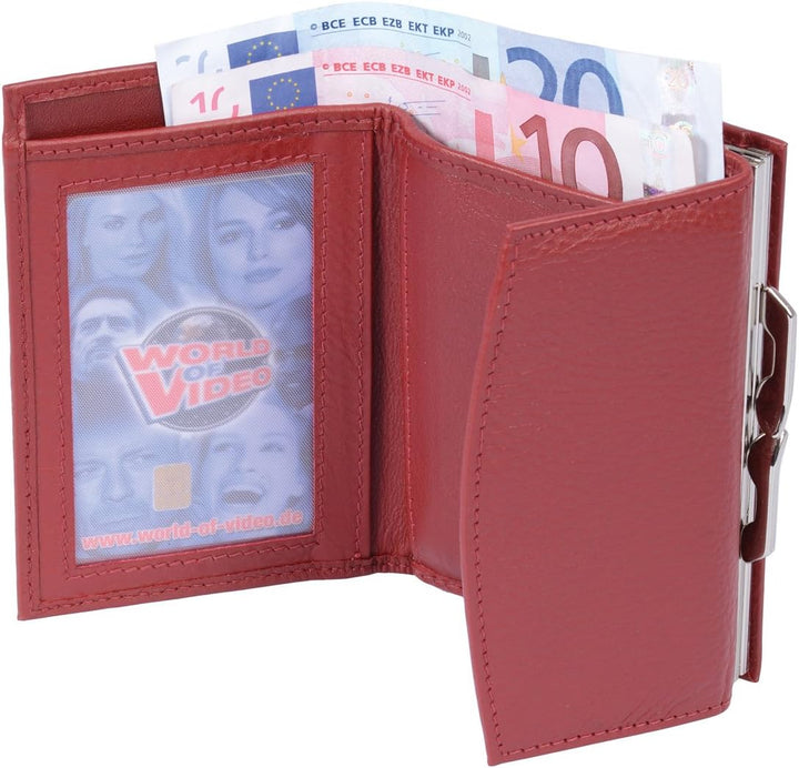 Damenknipsbörse BASIC in Echt-Leder, cherry, 13x9x2,5cm, Cherry