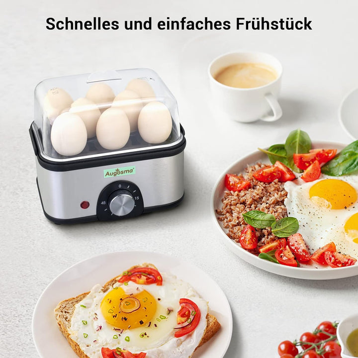 Augosma 2 in 1 Eierkocher Edelstahl mit Bratpfanne, Eierkocher für 1-8 Eier mit Zeiteinstellung zur