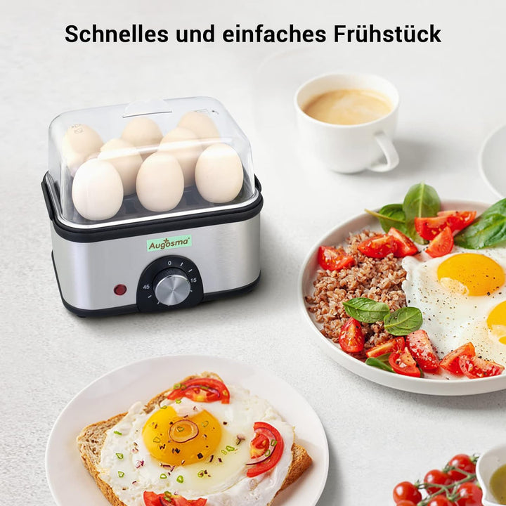 Augosma 2 in 1 Eierkocher Edelstahl mit Bratpfanne, Eierkocher für 1-8 Eier mit Zeiteinstellung zur