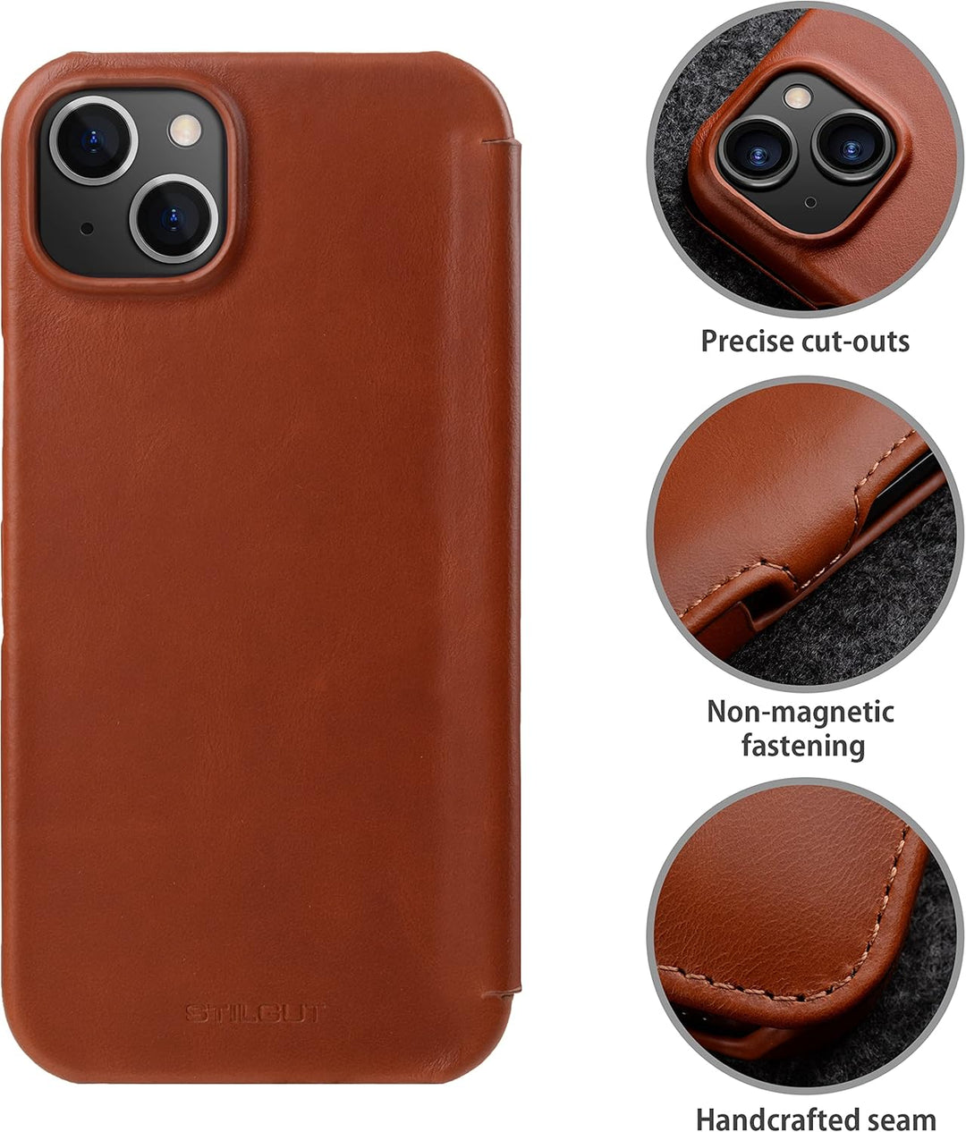 STILGUT Book Case kompatibel mit iPhone 14 Plus (6.7") Hülle aus Leder mit Clip-Verschluss, Klapphül