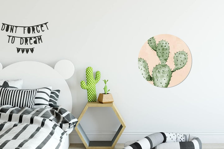 MuchoWow Wandbild Rund Wanddeko Deko Wohnzimmer Bilder 30x30 cm Kaktus - Aquarell - Bohème - Tropisc