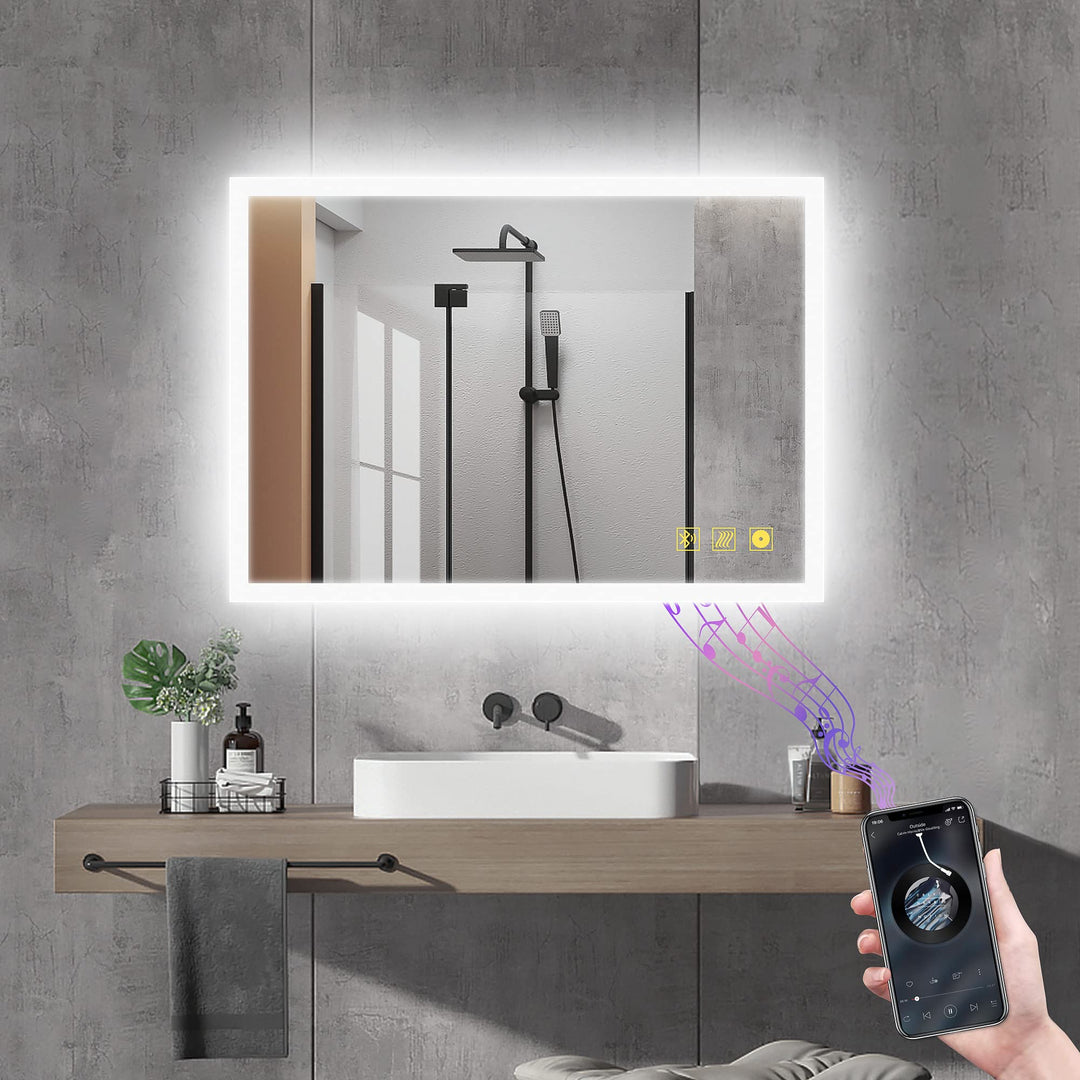 AI-LIGHTING Badspiegel mit Beleuchtung 50 × 70 cm Badezimmerspiegel mit Licht und Bluetooth Lautspre