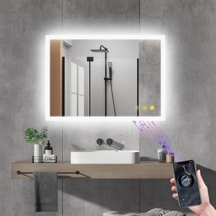 AI-LIGHTING Badspiegel mit Beleuchtung 50 × 70 cm Badezimmerspiegel mit Licht und Bluetooth Lautspre