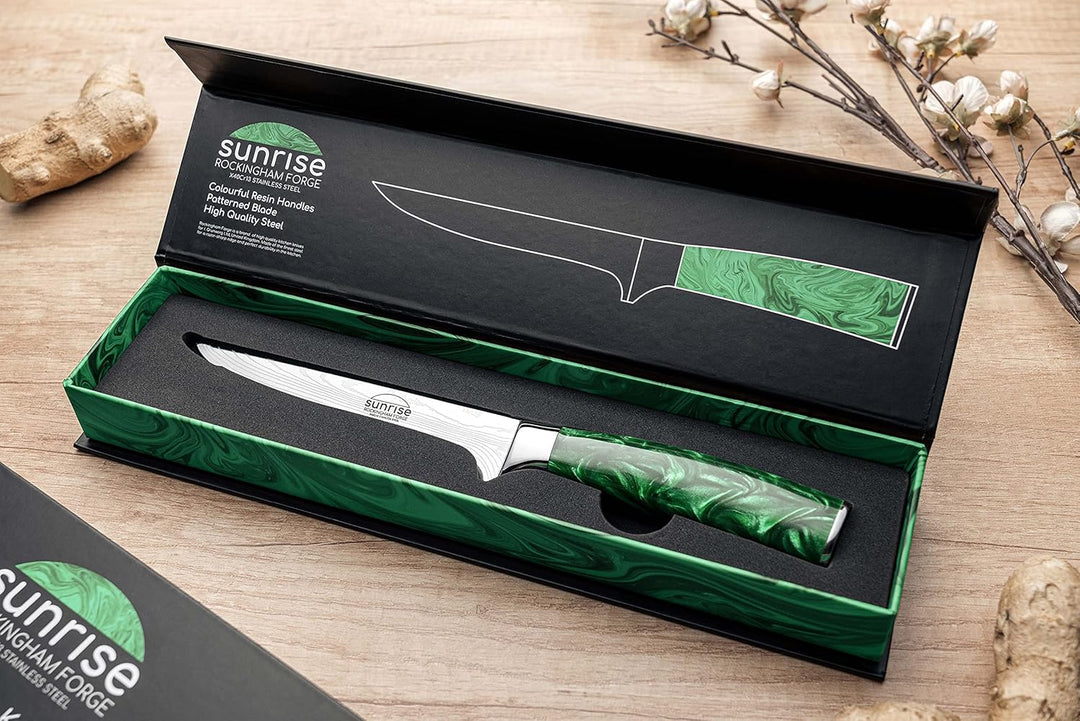 Rockingham Forge Ausbeinmesser, Sunrise Kollektion, 15cm, 6 Zoll, Grüner Harzgriff, Klinge aus Rostf