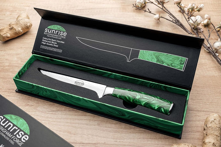Rockingham Forge Ausbeinmesser, Sunrise Kollektion, 15cm, 6 Zoll, Grüner Harzgriff, Klinge aus Rostf