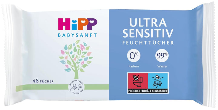 HiPP Babysanft Baby Feuchttücher Ultra Sensitiv, 720 Stück (3 x 240), mit 99% Wasser, ohne Parfum &