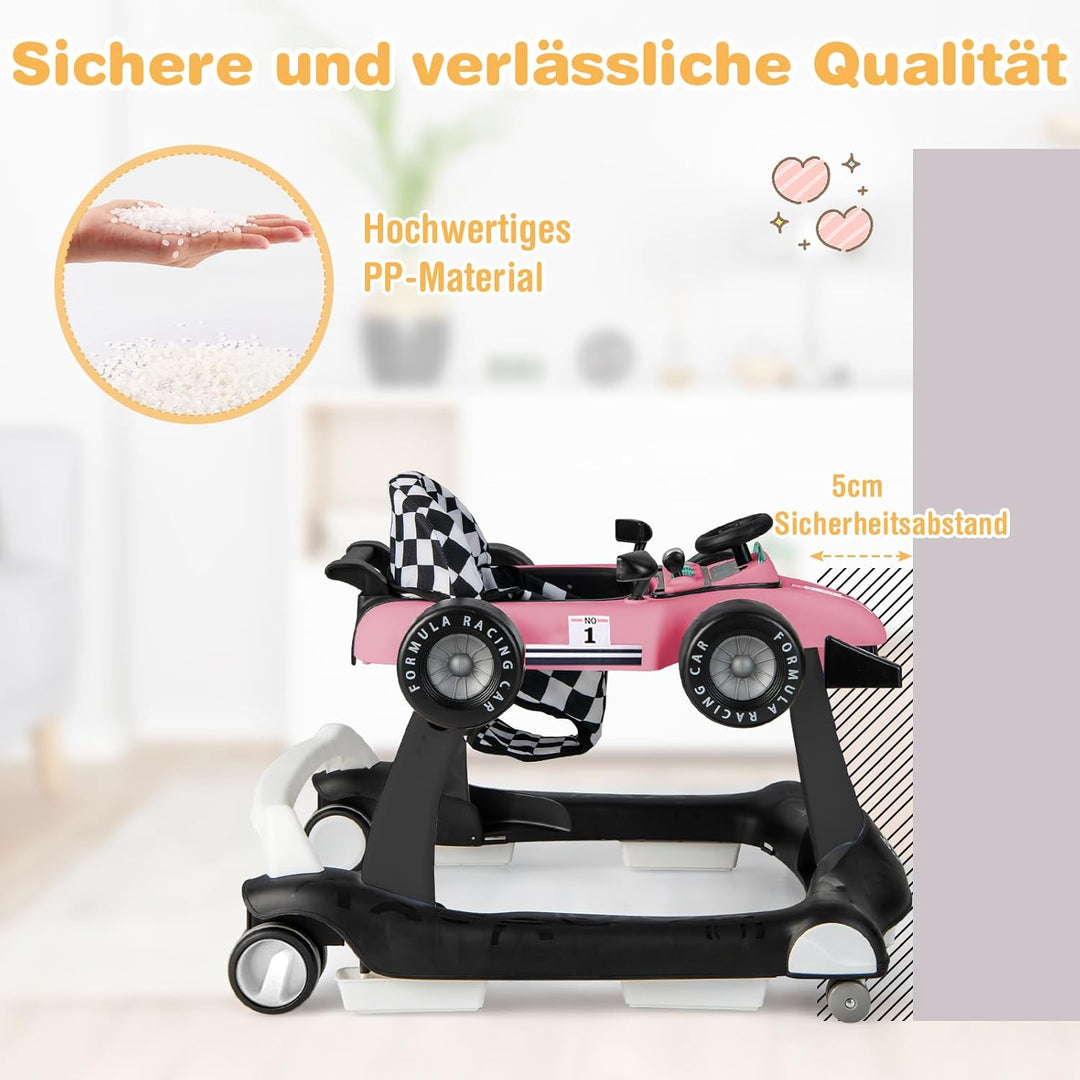 DREAMADE Lauflernhilfe, 4 in 1 Autoförmiger Lauflernwagen mit einstellbarer Geschwindigkeit, Musik &