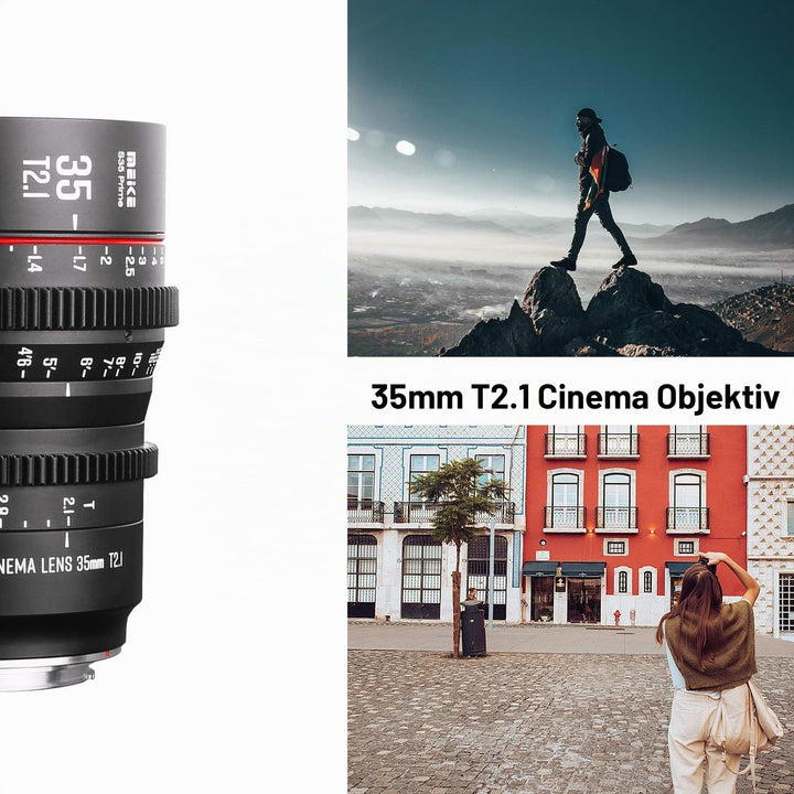 Meike 35 mm T2.1 S35 Manueller Fokus Weitwinkel Prime Cinema Objektiv für Canon EF Mount und EOS C10
