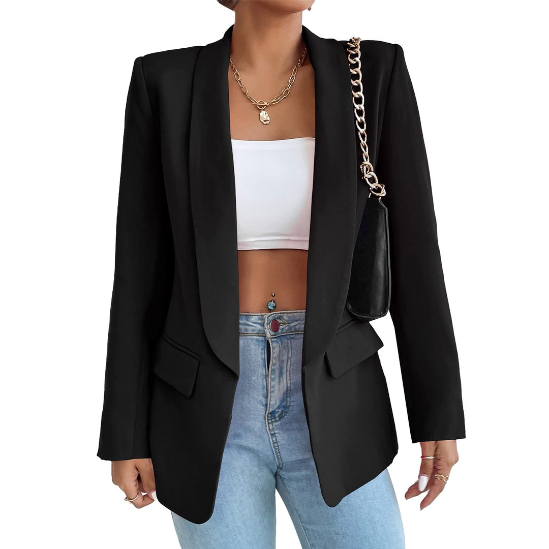 Damen Blazer Langer Casual Open Front Blazer Arbeit Büro Jacken mit Taschen Schwarz S, Schwarz S