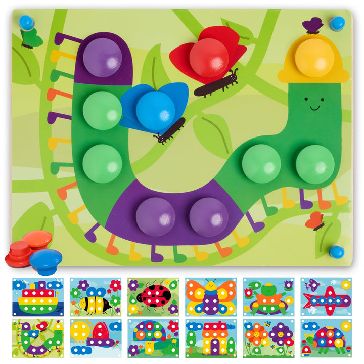 Nene Toys Holz-Steckspiel für Kleinkinder ab 2 Jahren - Mosaik Steckspiel für Kinder 2 3 Jahre - Mon