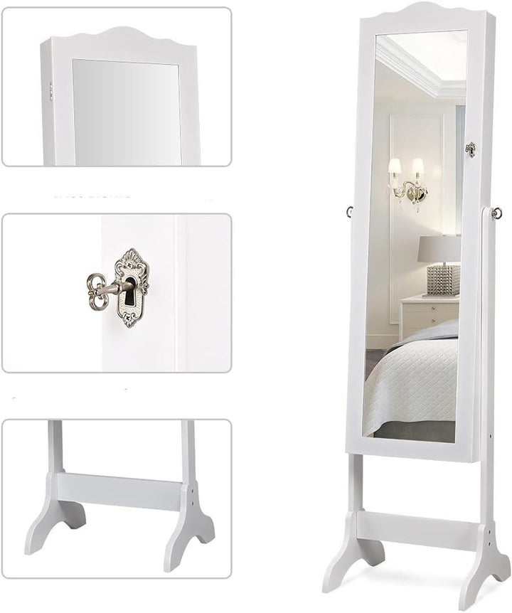 DREAMADE Schmuckschrank mit 14 LED Leuchten, abschliessbares Schmuckregal mit Ganzkörperspiegel, fre