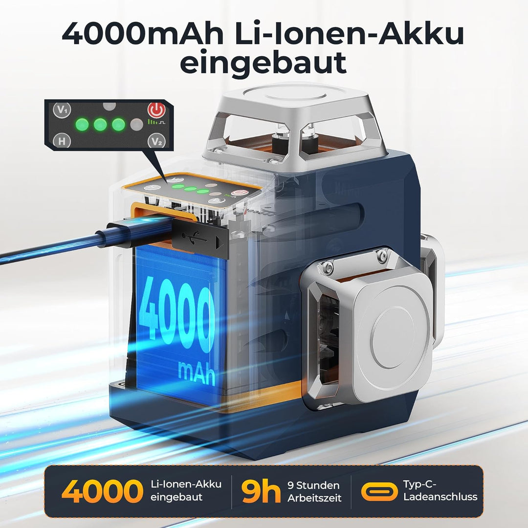 Kreuzlinienlaser, CIGMAN 3x360 Grad Grün Selbstnivellierend Laser Wasserwaage, Baulaser Kreuzlaser L