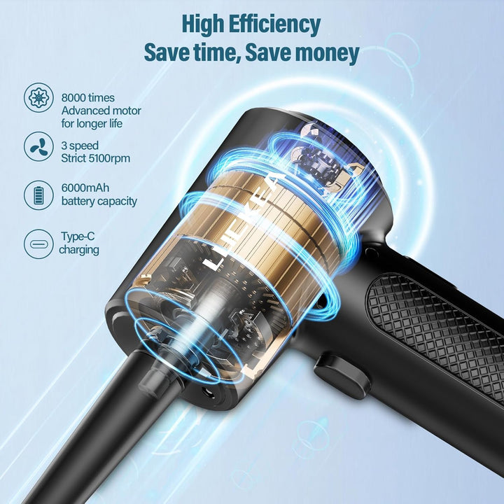 Elektrische Staubgebläse Druckluftspray für PC Reinigung - 3-Gang Air Duster mit 6000 mAh Akku, 5 Bl
