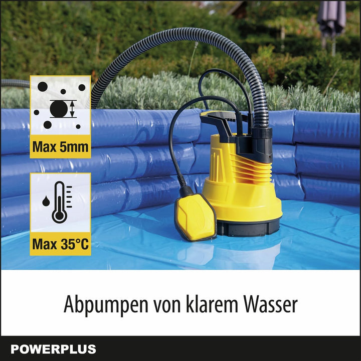 POWER plus Elektrische Wasserpumpe POWXG9502-350 W Tauchmotorpumpe, Maximaltemperatur 35°C und Förde