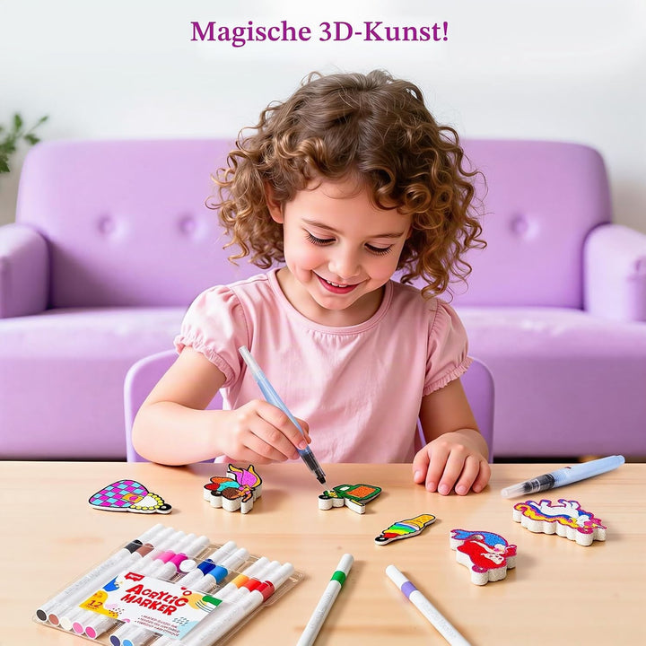 JoyCat 3D Kunst-Set, Prinzessinnen &amp; Einhörner Magic Puffy Paint Kit, Bastelset Kinder 4 5 6 7 8 9 1