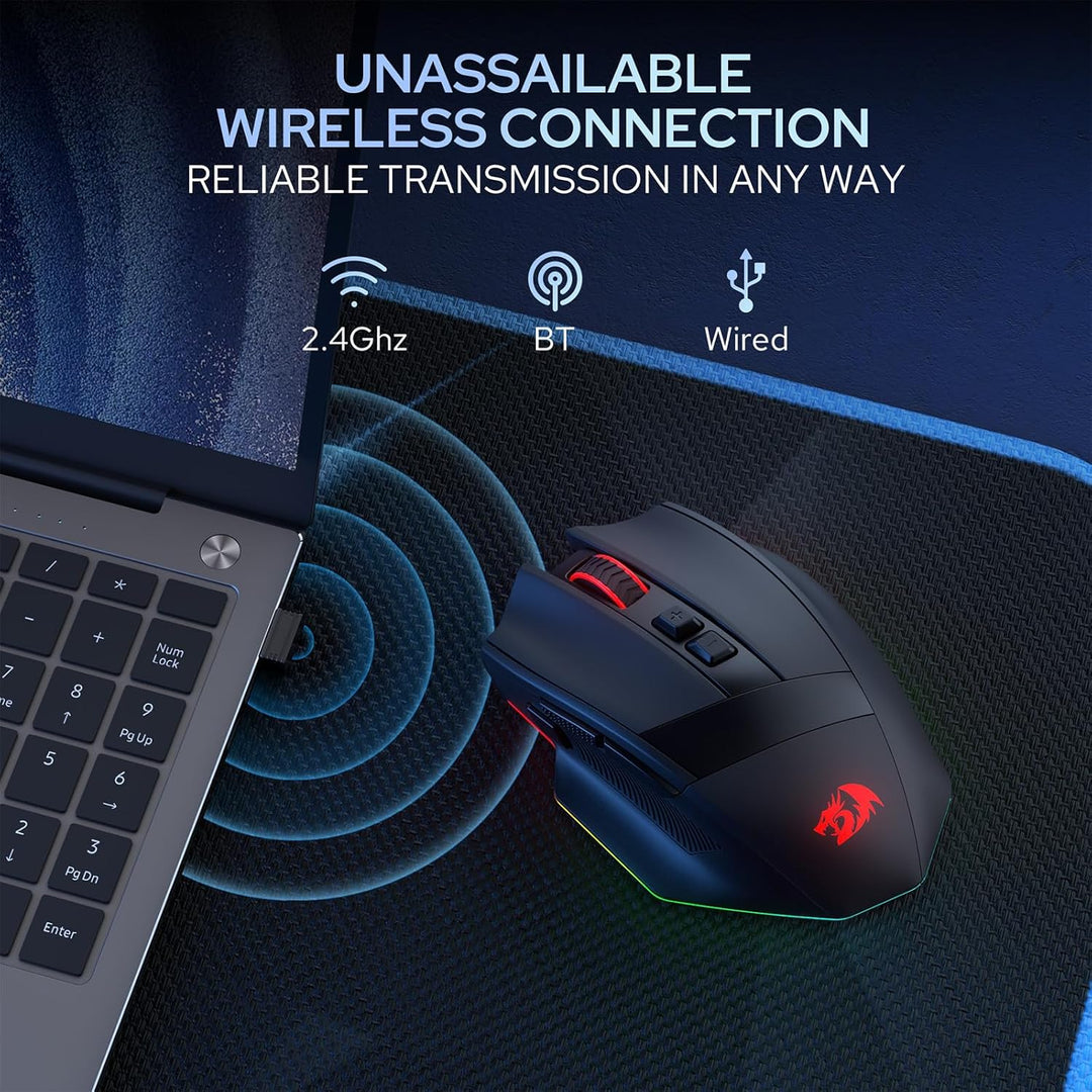 Redragon M923 PRO 3-Mode RGB Gaming Maus, Optische Ergonomische Gamer Maus mit Max 24.000 DPI, Pro P