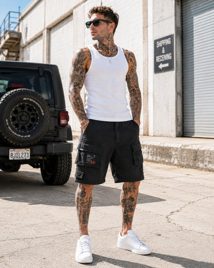 Trooper Cargo Shorts Herren – 100% Baumwolle, Robuste Militär Shorts mit vielen Taschen, Bequeme Out