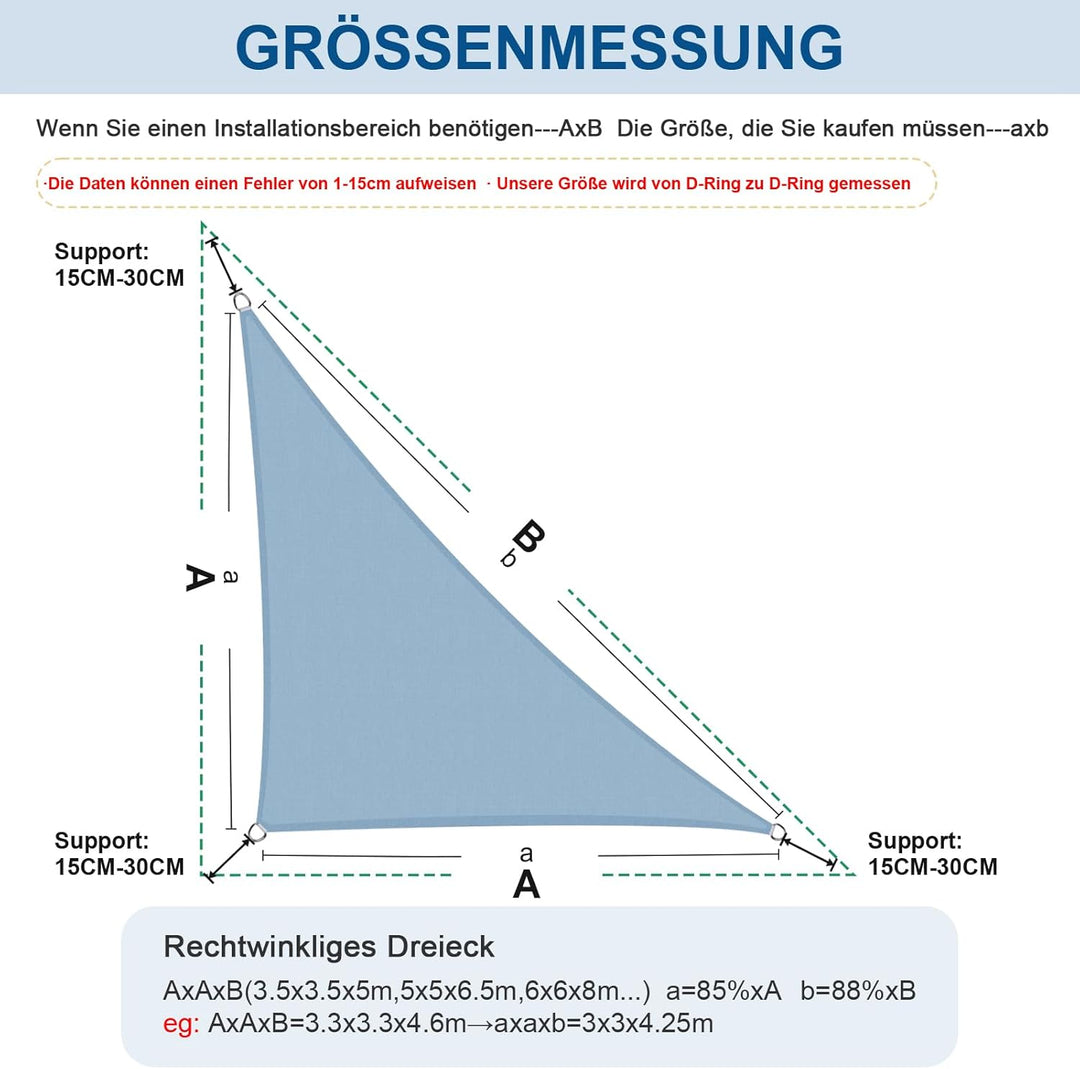 HENG FENG Sonnensegel 5x5x7m Dreieckig Wasserdicht mit 95% UV-Schutz Sonnenschutz für Garten Terrass