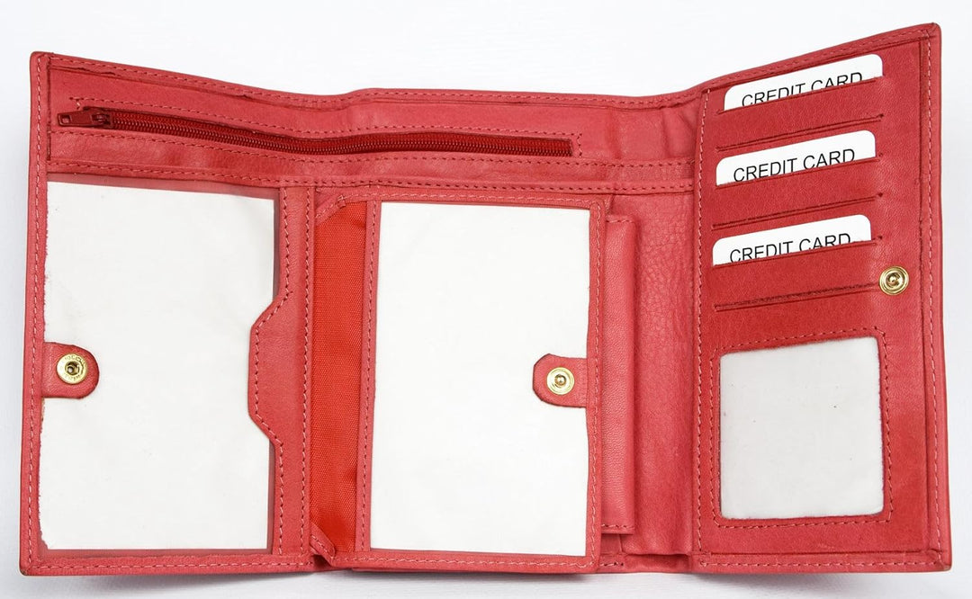 Damen Leuchtend-Rosa-Orange Leder Portemonnaie - Brieftasche