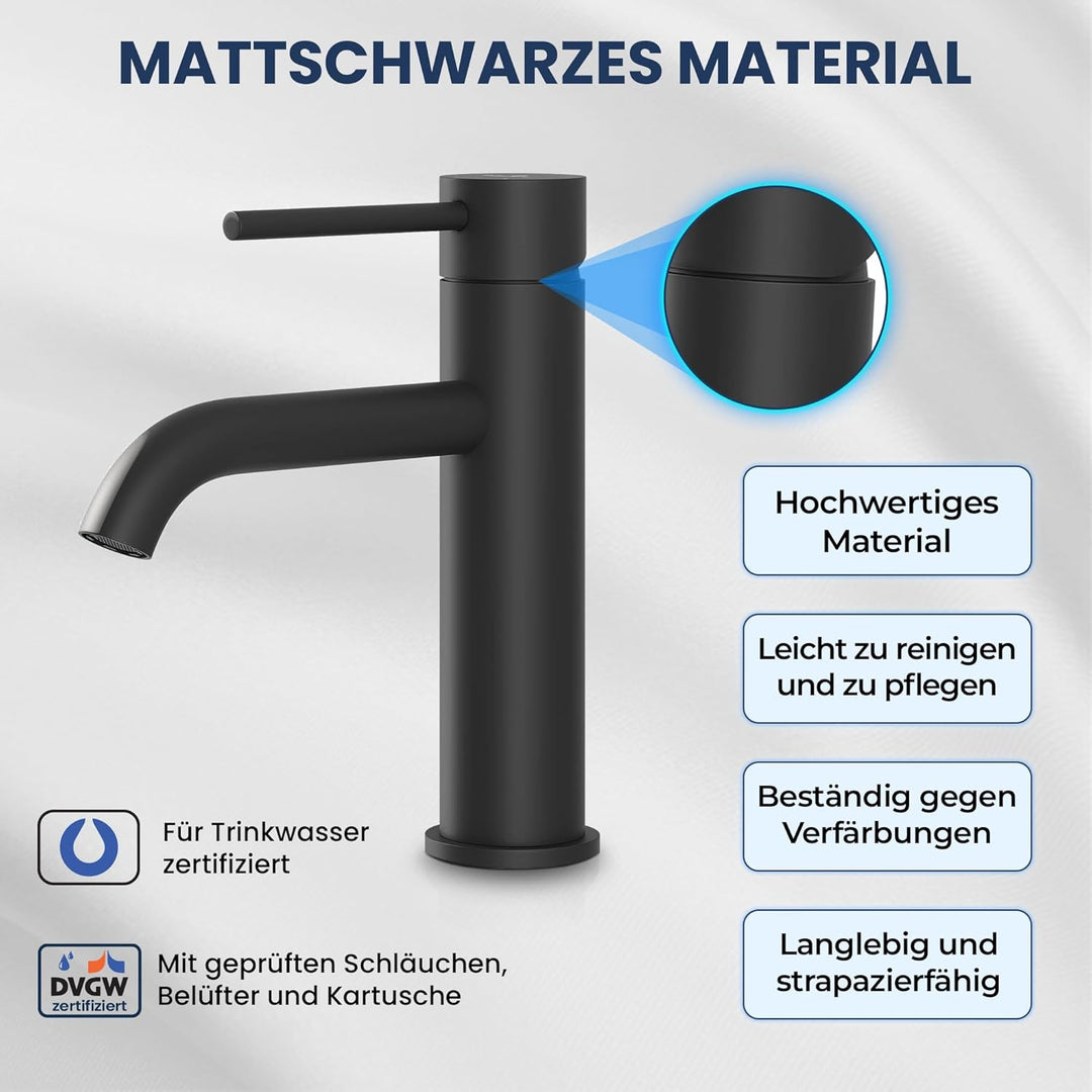 Søvang Wasserhahn Bad – Waschtischarmatur 18,3 cm, Waschbeckenarmatur Schwarz Matt, Anti-Fingerprint
