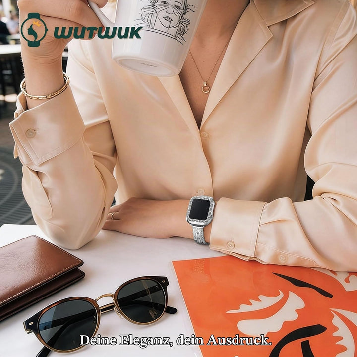 wutwuk Kompatibel mit Apple Watch Armband 40mm, Damen Bling Strass Armbänder mit Diamant Harter PC G