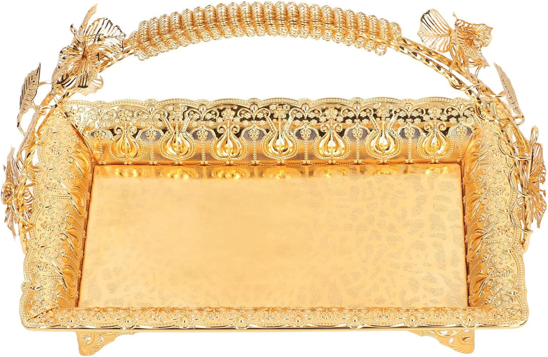 Cocoarm Vintage-Gold-Serviertablett, Kaffeetablett, Dekoratives Tablett aus Zinklegierung mit Griff