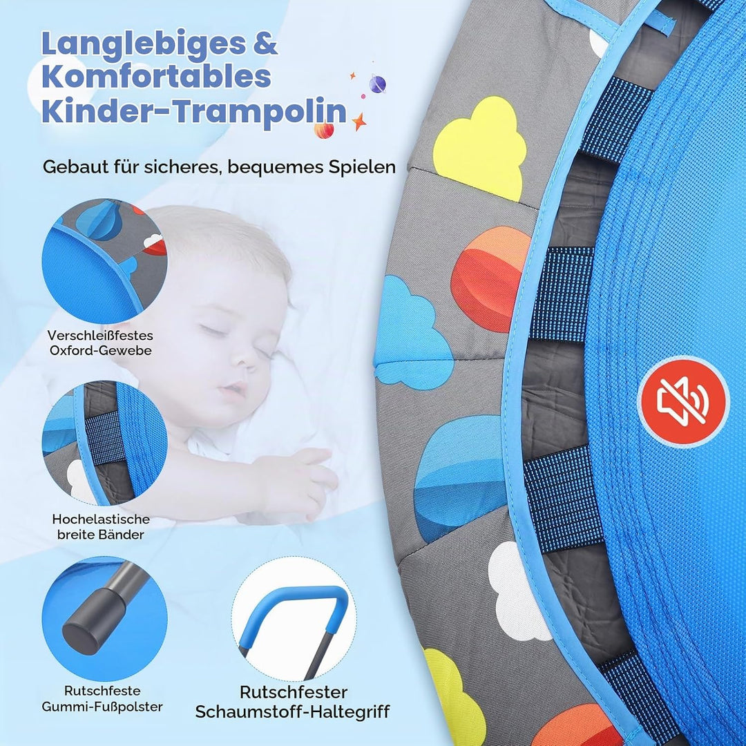 Trampolin Kinder,Ø 93cm 3-in-1 Multifunktionstrampolin bis 150kg belastbar mit Bällebad und 100 Bäll