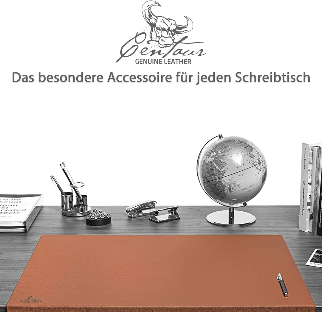 Centaur - Hochwertige Leder Schreibtischunterlage mit 90° Kantenschutz - Cognac 55x80 cm - ideal für