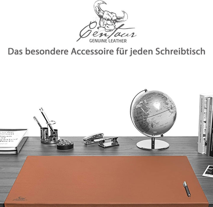 Centaur - Hochwertige Leder Schreibtischunterlage mit 90° Kantenschutz - Cognac 55x80 cm - ideal für