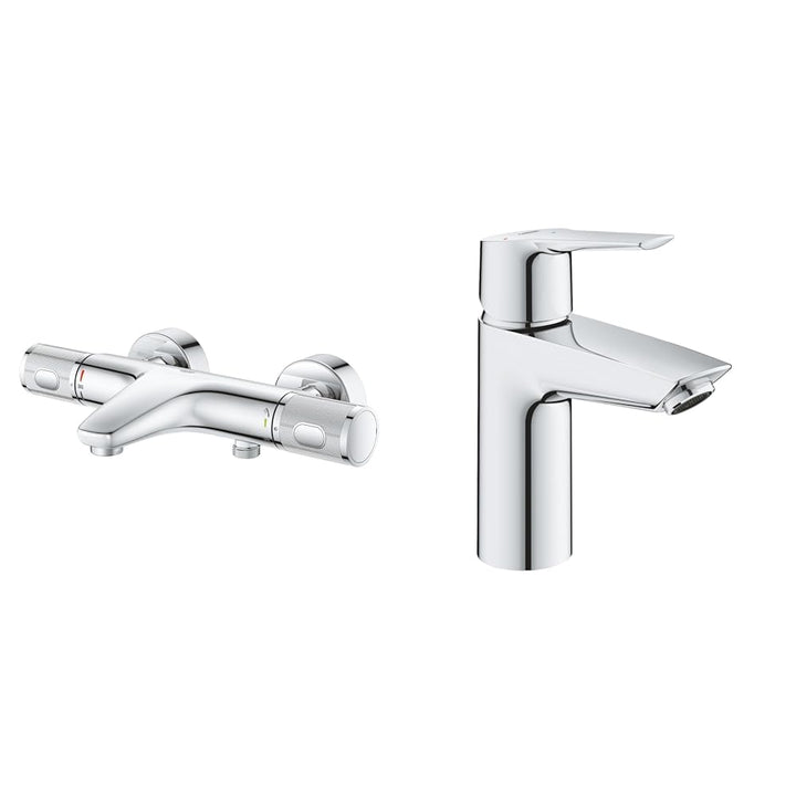 GROHE Precision Feel - Thermostat-Wannenbatterie & QUICKFIX Start - Einhand- Waschtischarmatur (wass