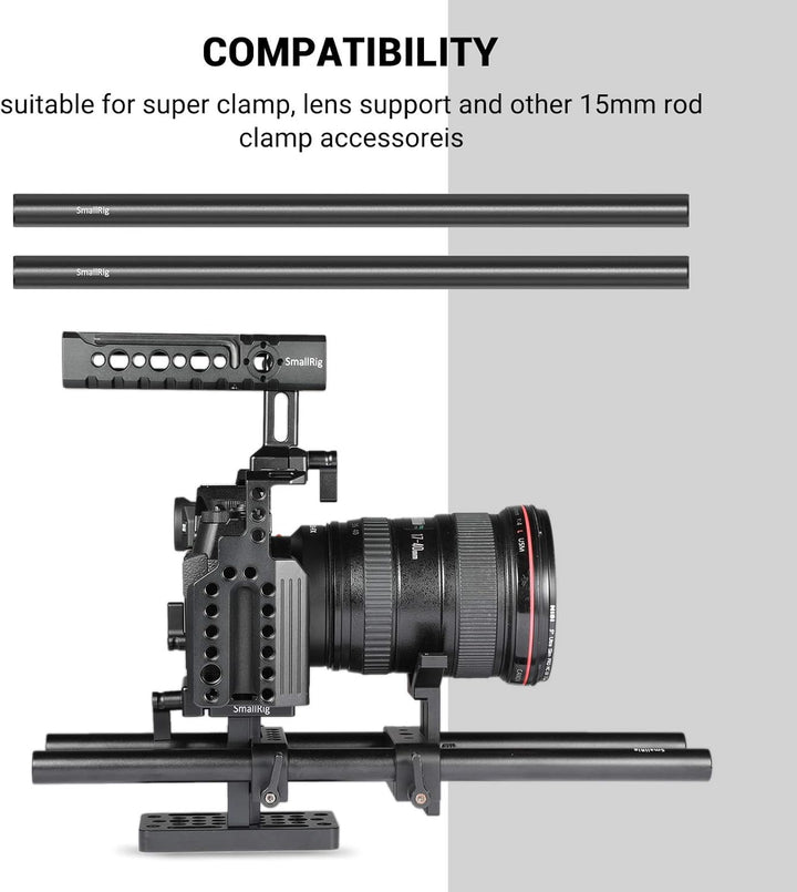 SMALLRIG 2 Stück Schwarz Aluminiumlegierung 15mm Rod - 30cm 12 Zoll - 1053 12 inches (30 cm), 12 inc