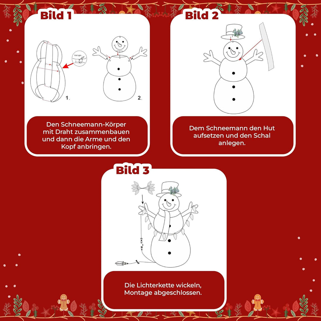Hometopia LED Schneemann Deko mit Zylinderhut, Rotem Schal Leuchtende Weihnachtsfigur für Innen und