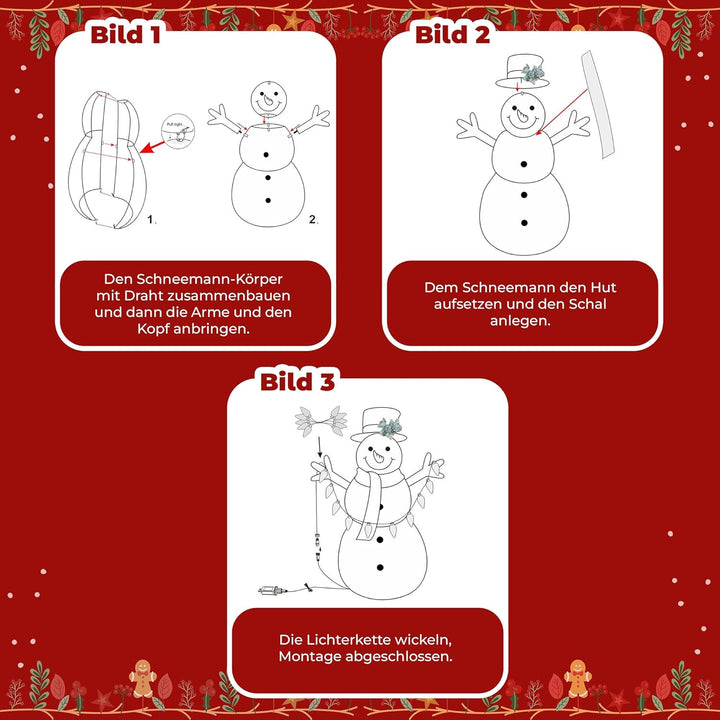 Hometopia LED Schneemann Deko mit Zylinderhut, Rotem Schal Leuchtende Weihnachtsfigur für Innen und