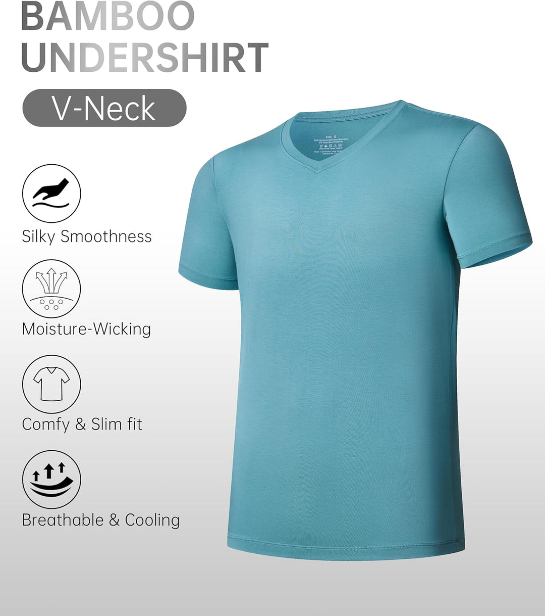 COLORFULLEAF 3/5er Pack Bambus V Ausschnitt T-Shirt Herren Stretch Unterhemd Männer Einfarbig Busine