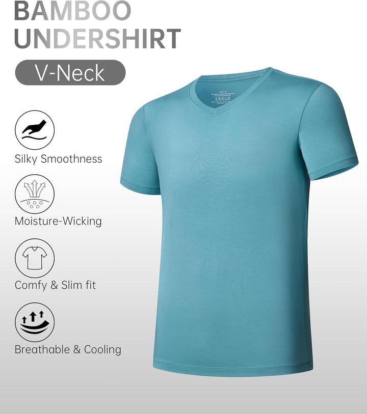COLORFULLEAF 3/5er Pack Bambus V Ausschnitt T-Shirt Herren Stretch Unterhemd Männer Einfarbig Busine